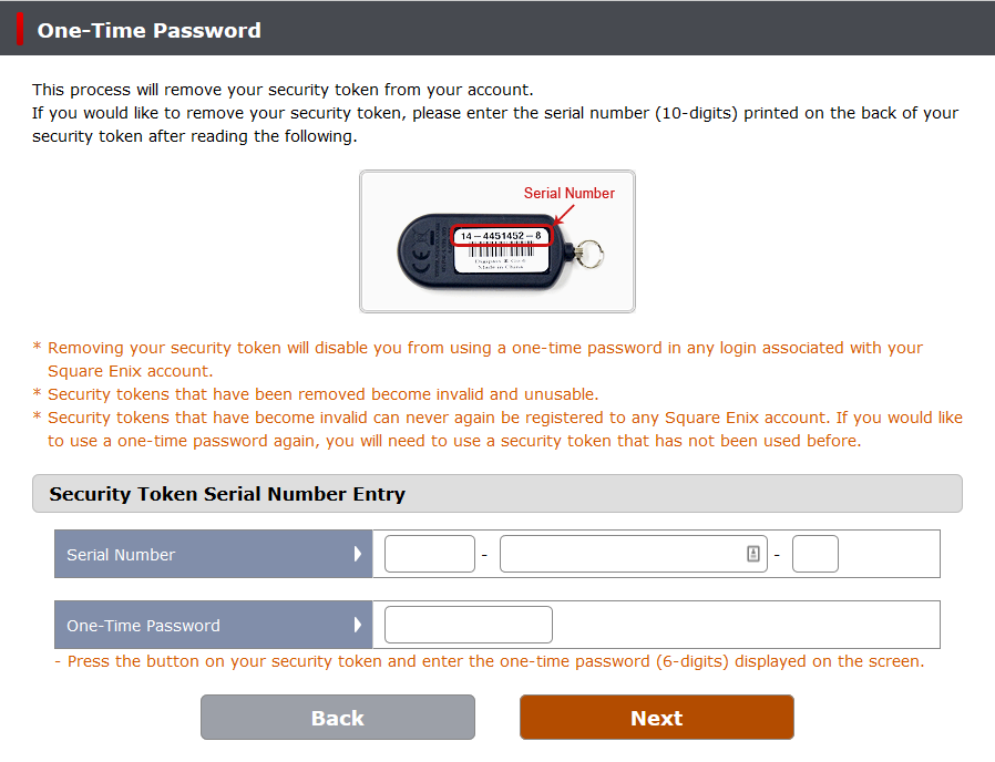 Register for a one time password square enix software token