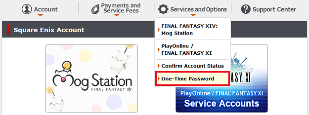where do i find my one time password square enix